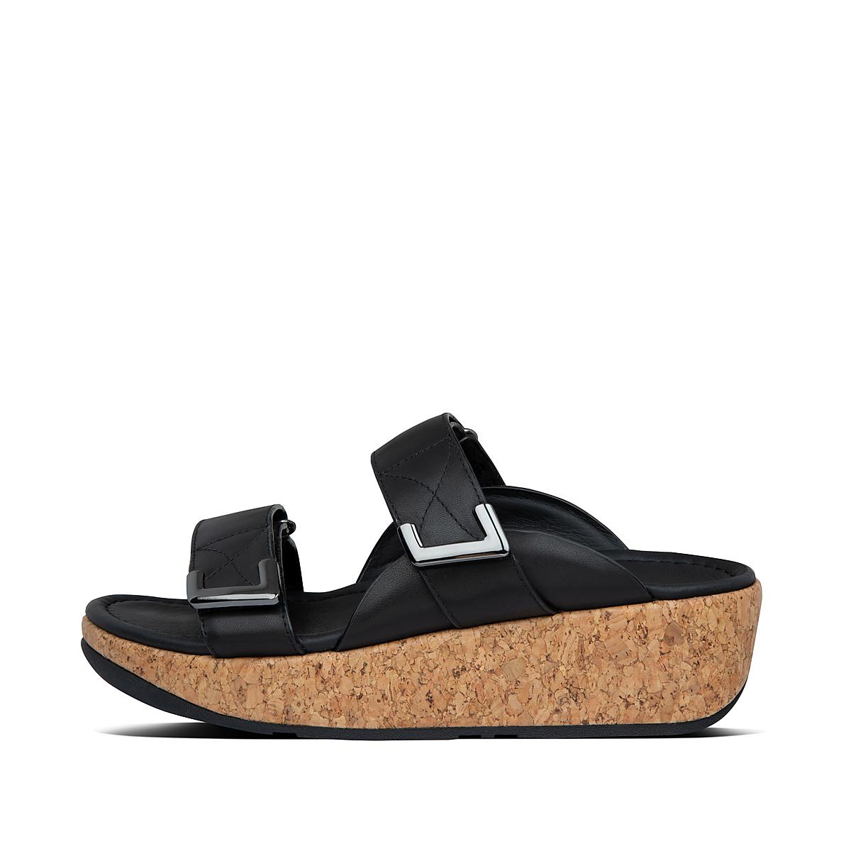 Fitflop REMI Adjustable Leather Slides Sandalen Dames Zwart | KZH685071