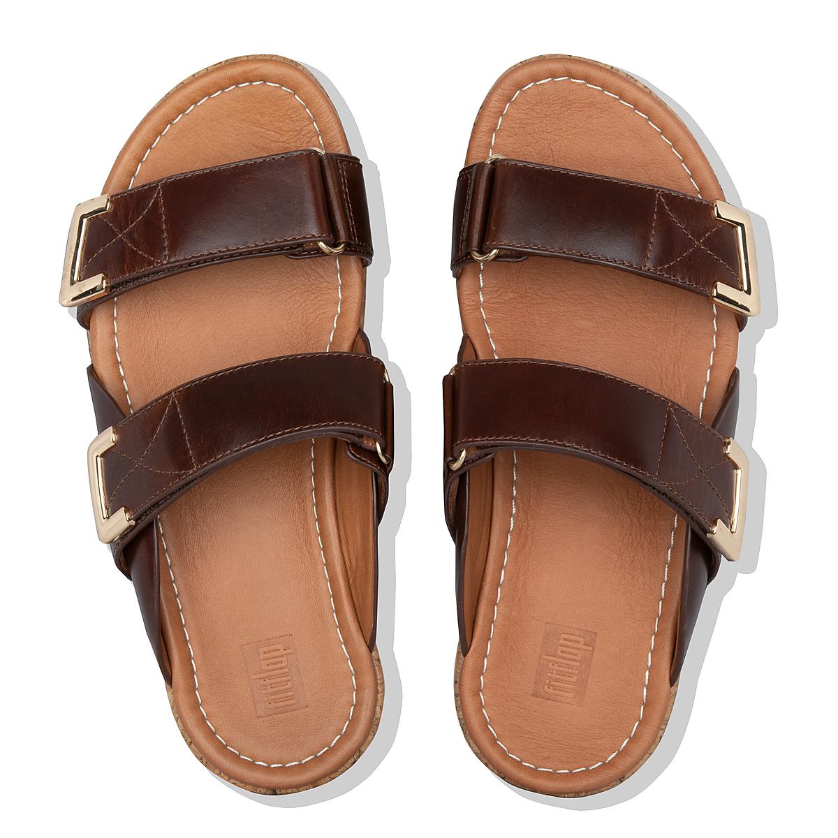 Fitflop REMI Adjustable Leather Slides Sandalen Dames Chocola Bruin | THA596038