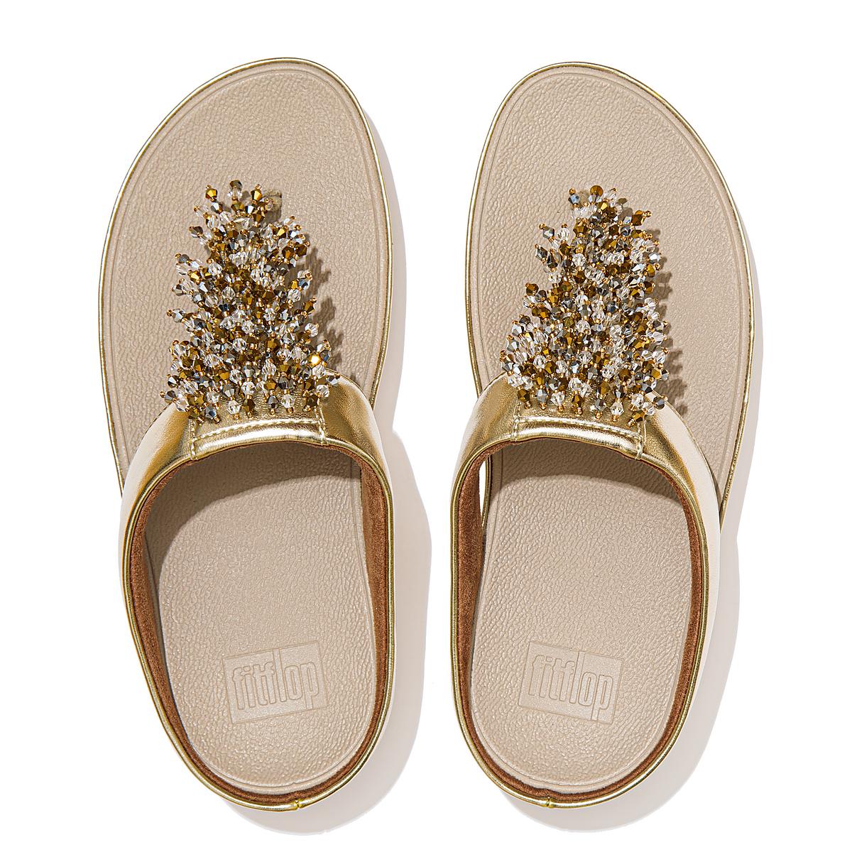 Fitflop RUMBA Beaded Toe-Post Sandalen Dames Bruin Goud | MSG913624