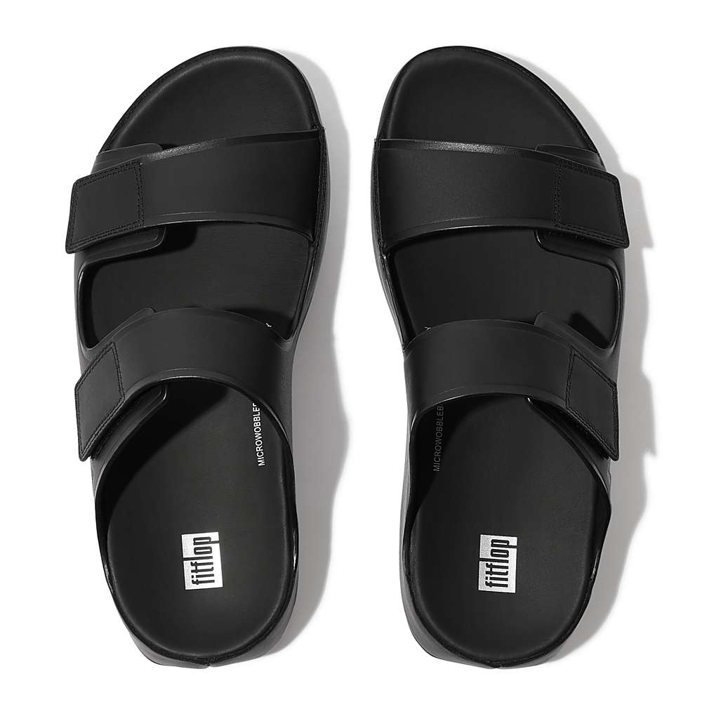 Fitflop SAMEL Adjustable Leather Slides Sandalen Heren Zwart | CBT329167