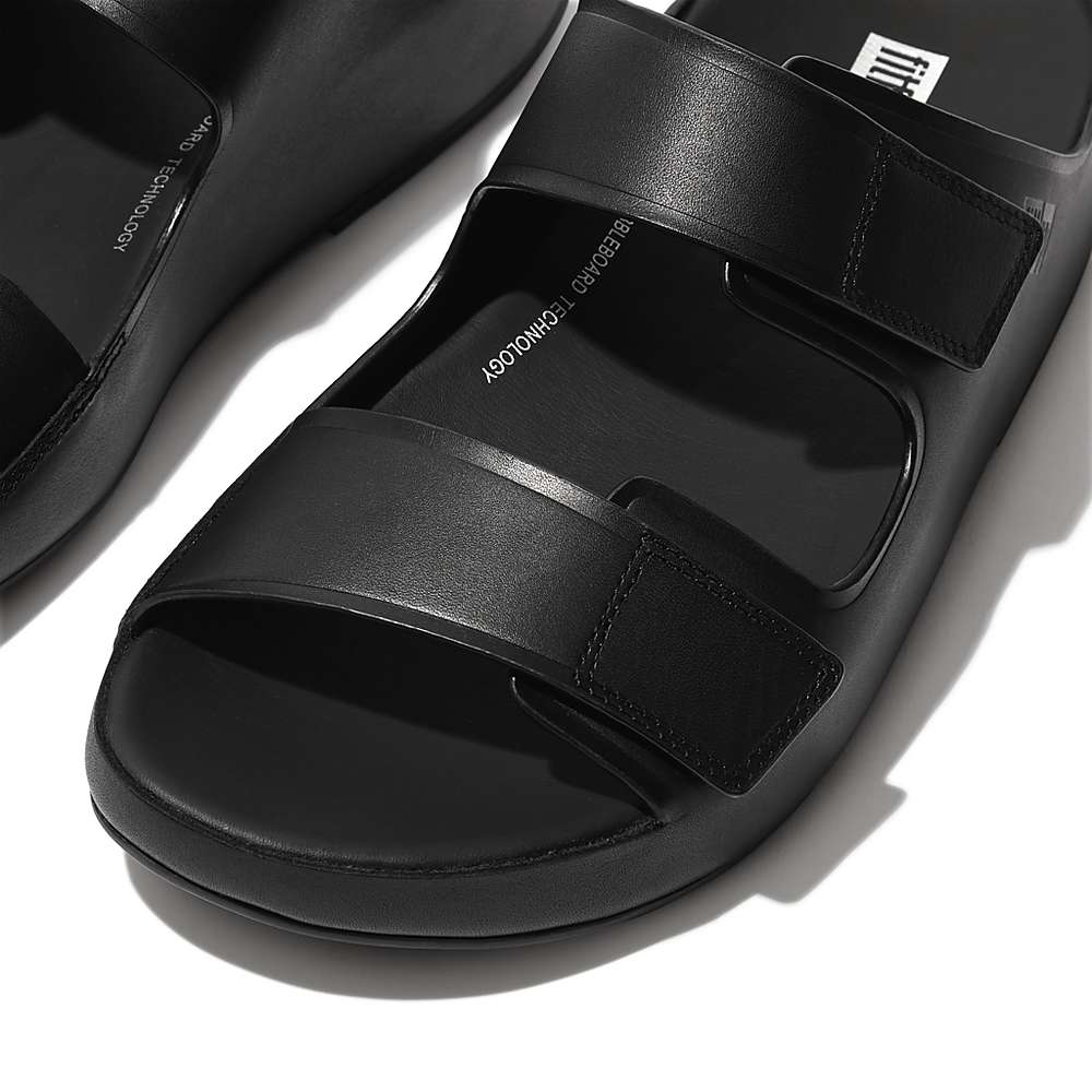 Fitflop SAMEL Adjustable Leather Slides Sandalen Heren Zwart | CBT329167