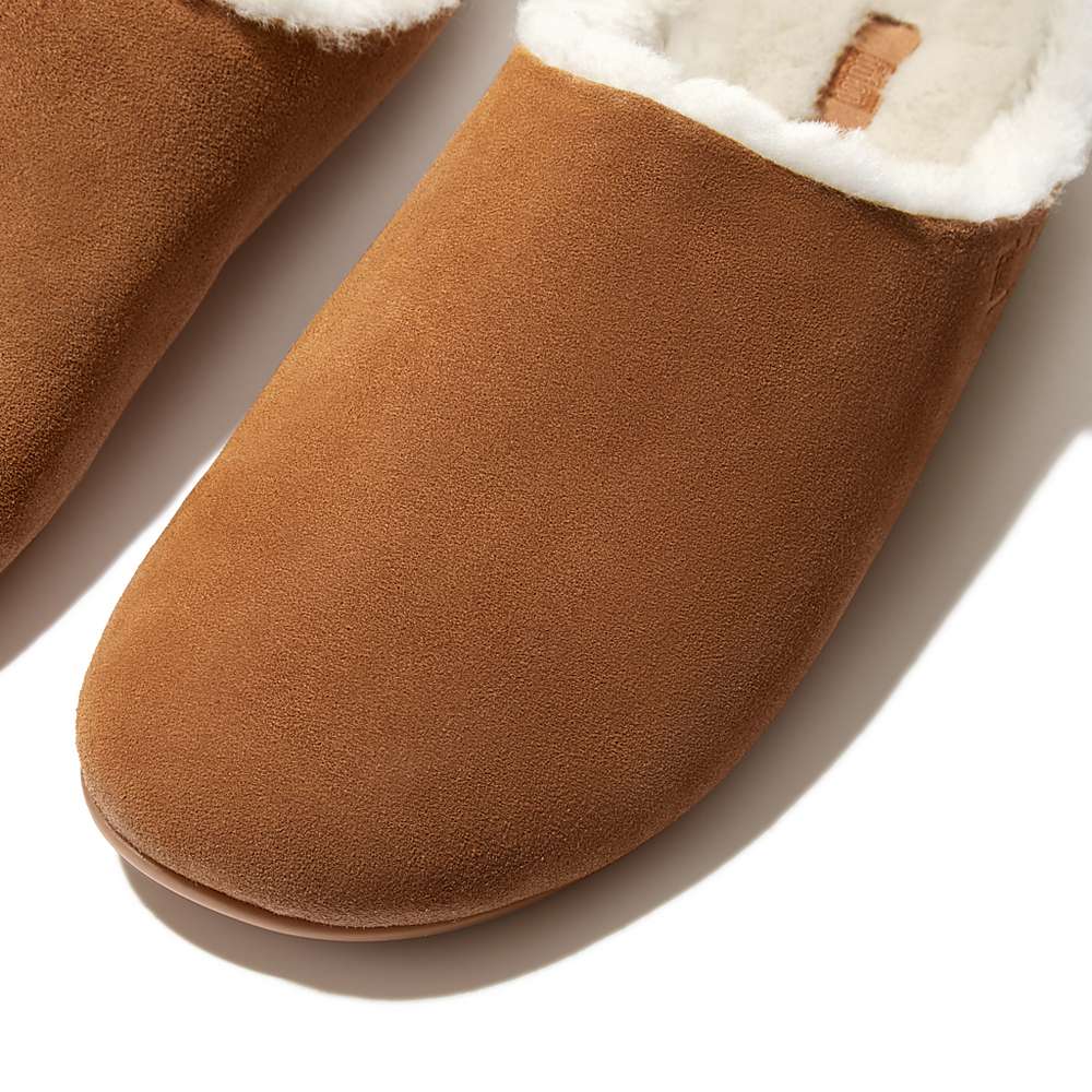 Fitflop SHOVE Shearling-Lined Suede Slippers Heren Lichtbruin | EPF529014