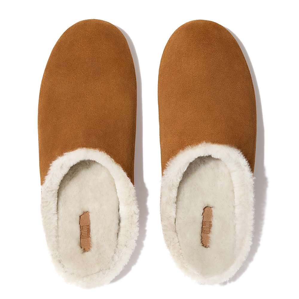 Fitflop SHOVE Shearling-Lined Suede Slippers Heren Lichtbruin | EPF529014