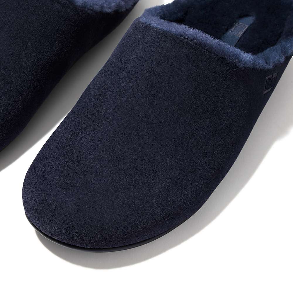 Fitflop SHOVE Shearling-Lined Suede Slippers Heren Donkerblauw | TUO123740