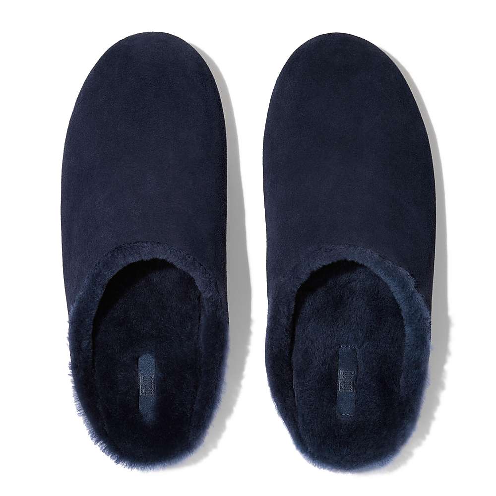 Fitflop SHOVE Shearling-Lined Suede Slippers Heren Donkerblauw | TUO123740