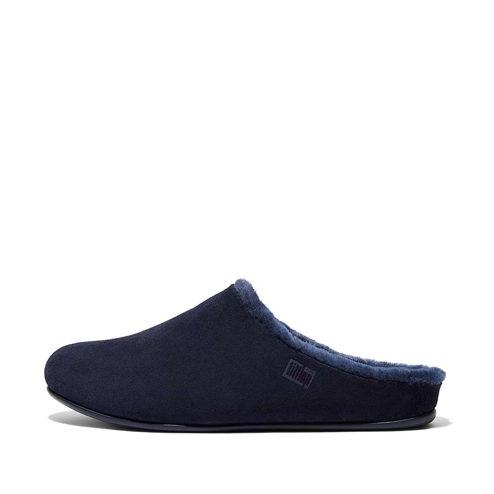 Fitflop SHOVE Shearling-Lined Suede Slippers Heren Donkerblauw | TUO123740