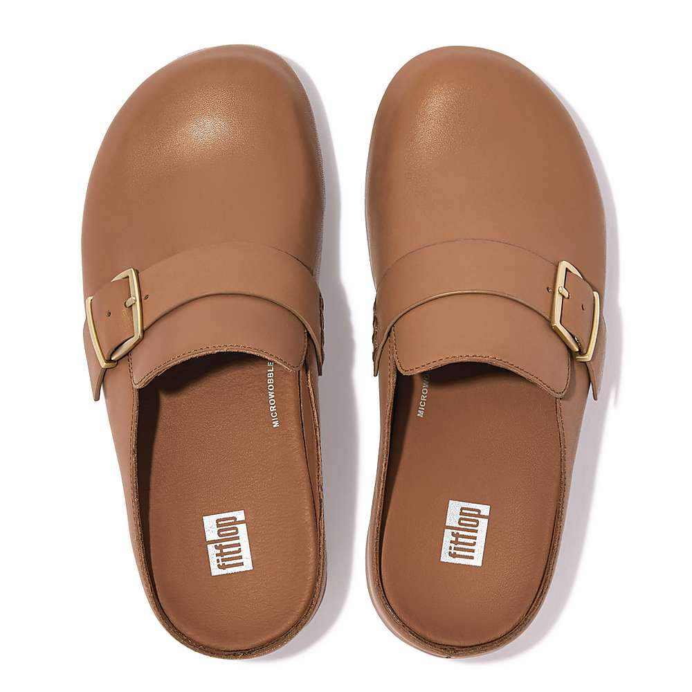 Fitflop SHUV Buckle Strap Leather Klompen Dames Bruin | DYC098356