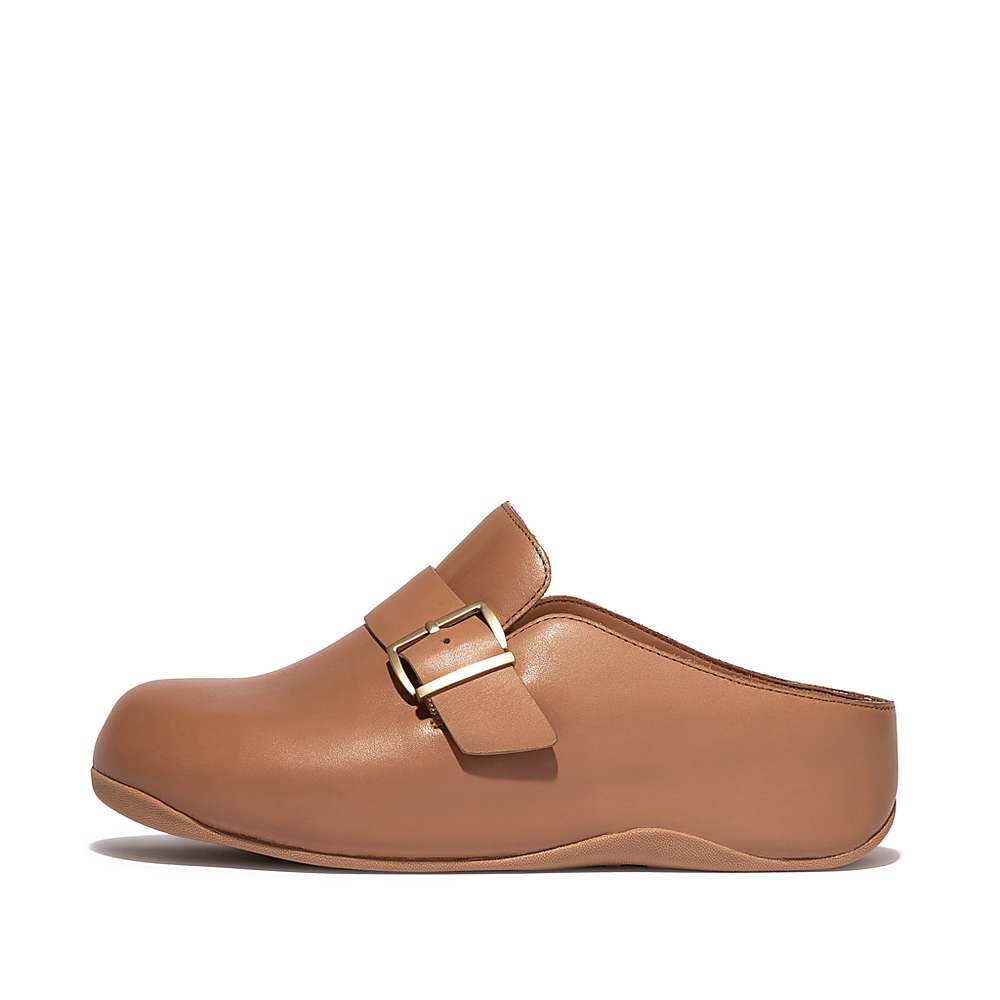 Fitflop SHUV Buckle Strap Leather Klompen Dames Bruin | DYC098356