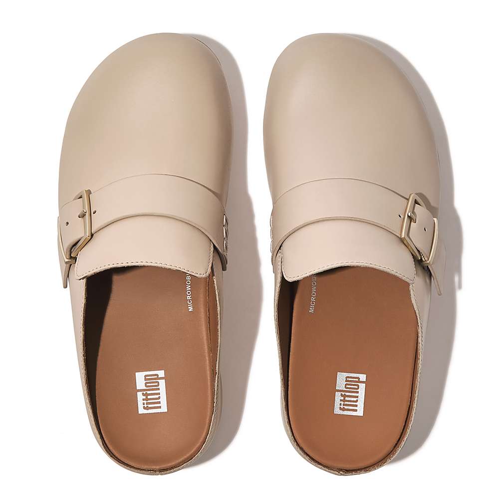 Fitflop SHUV Buckle Strap Leather Klompen Dames Grijs Beige | SML801623