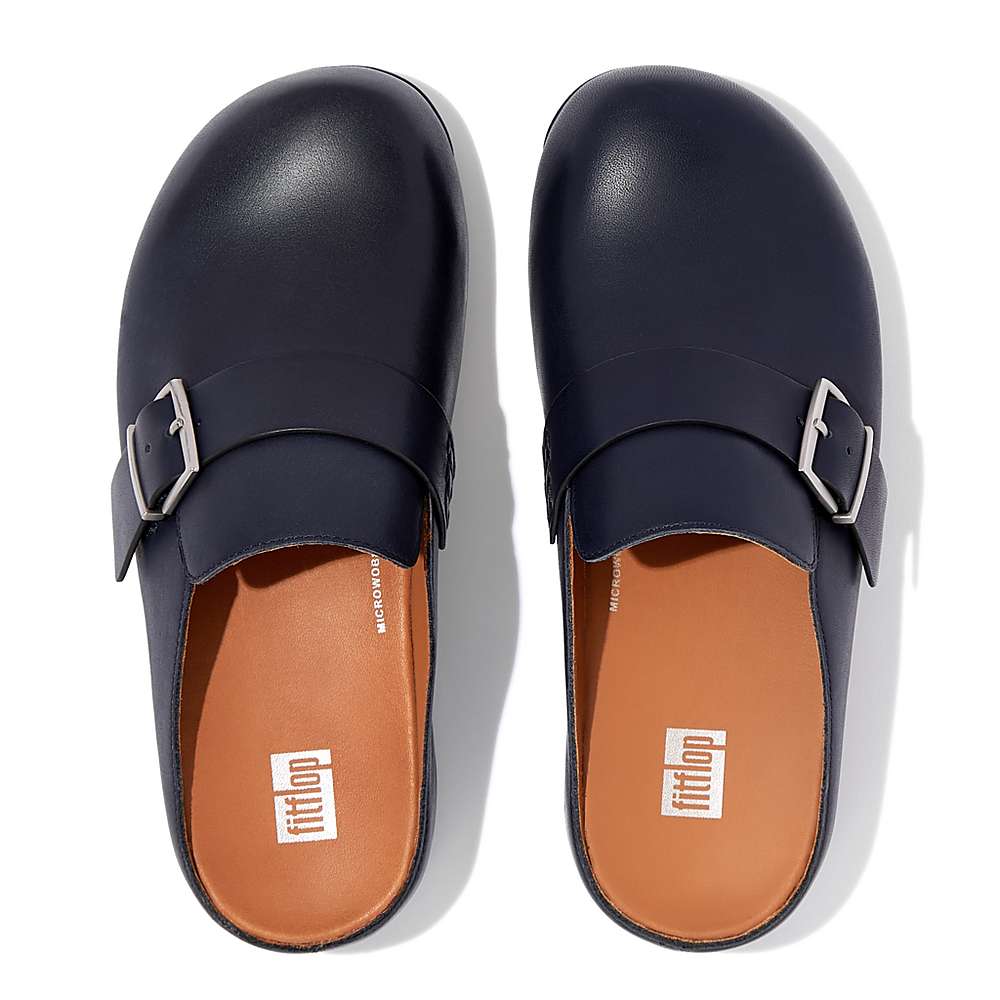 Fitflop SHUV Buckle Strap Leather Klompen Dames Donkerblauw | YSV704136