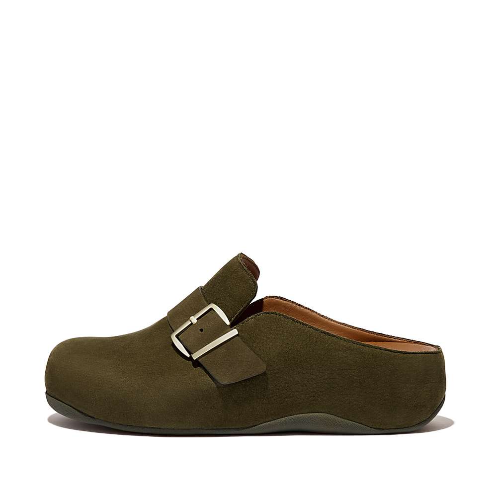 Fitflop SHUV Buckle Strap Nubuck Klompen Dames Olijfgroen | ORP204187