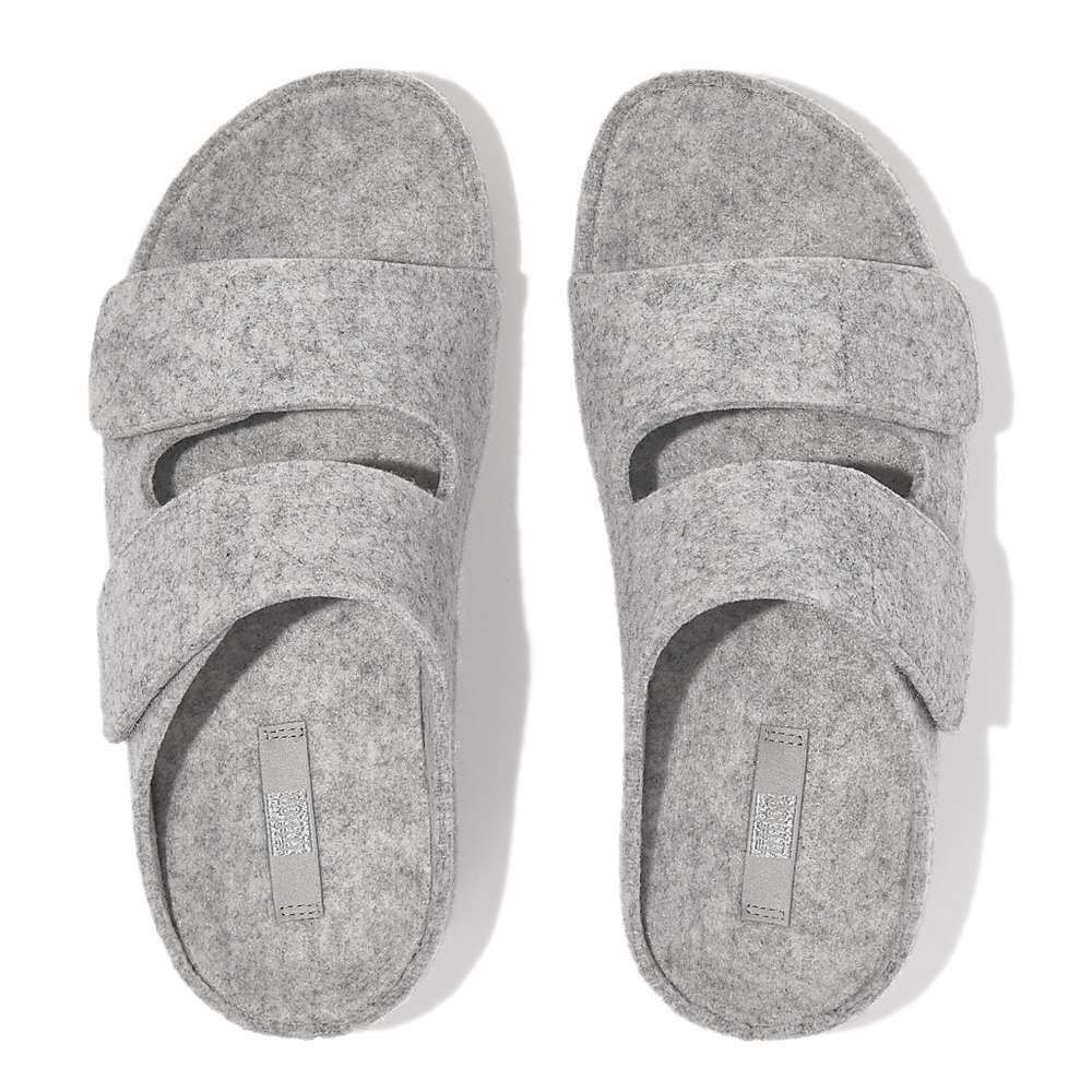 Fitflop SHUV E01 Adjustable Two-Bar Felt Slides Sandalen Dames Grijs | BPX307621