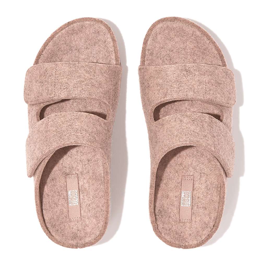 Fitflop SHUV E01 Adjustable Two-Bar Felt Slides Sandalen Dames Beige | ZUY019275