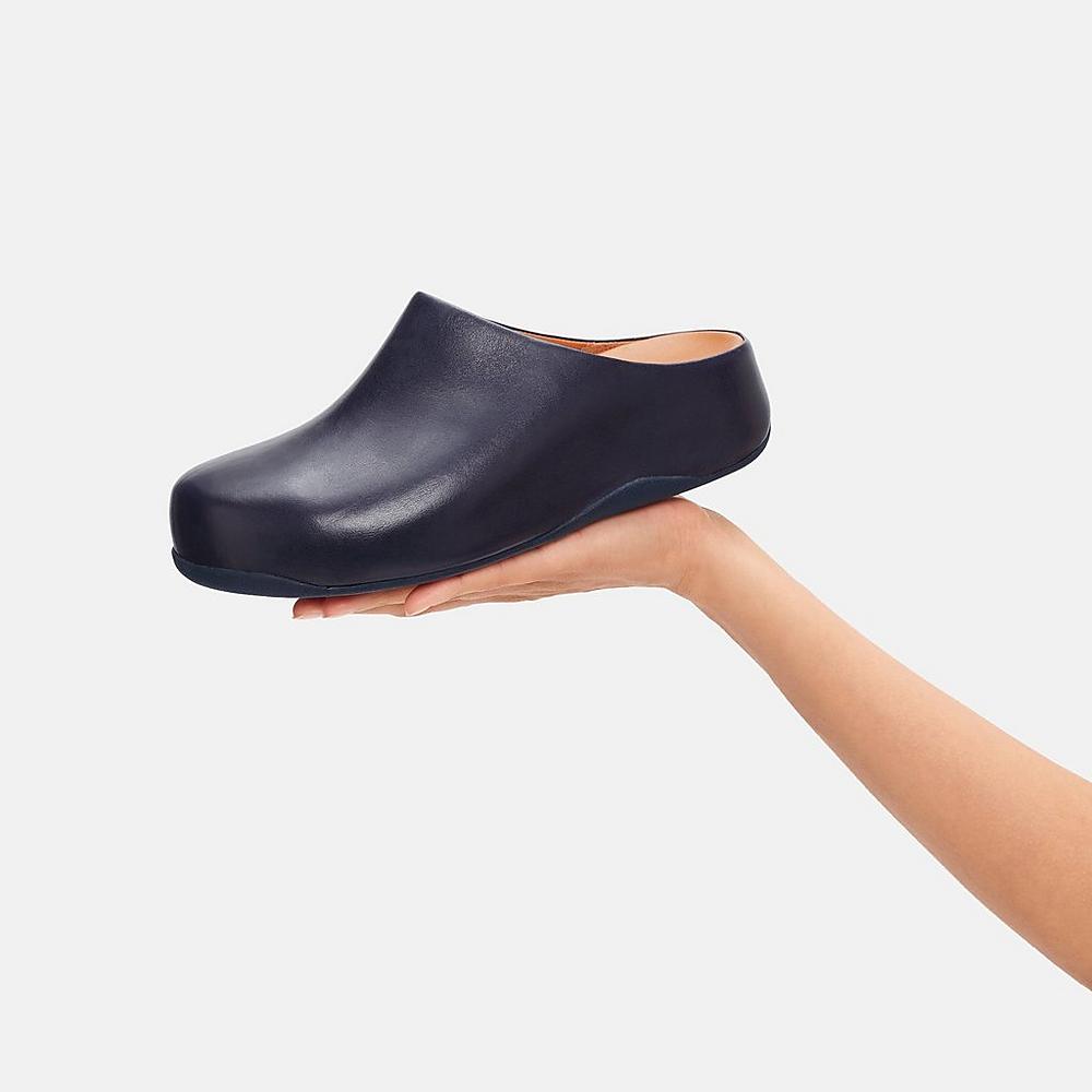 Fitflop SHUV Leather Klompen Dames Donkerblauw | RIV856709