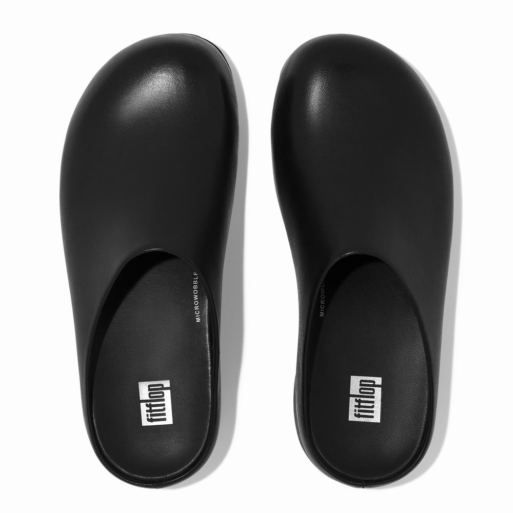 Fitflop SHUV Leather Klompen Dames Zwart | EIL740398