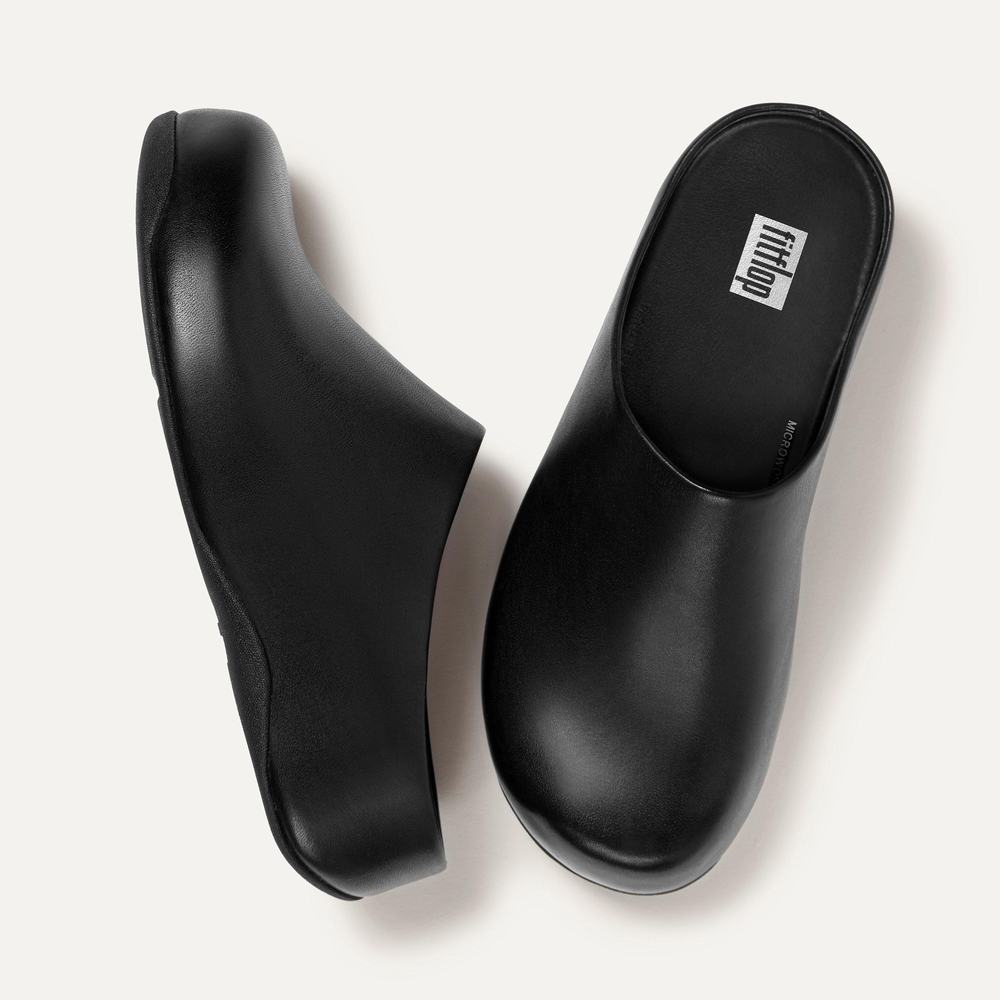 Fitflop SHUV Leather Klompen Dames Zwart | EIL740398