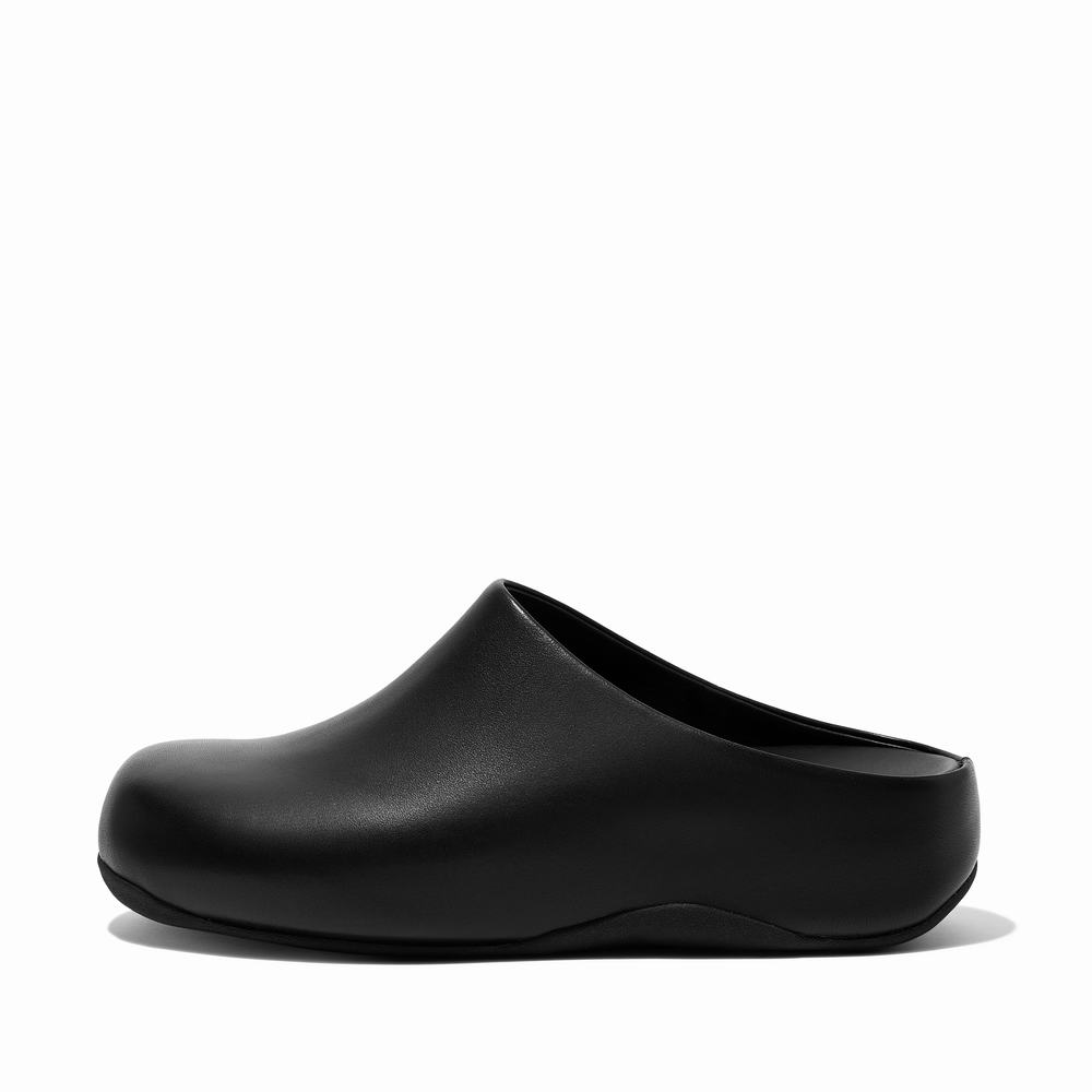 Fitflop SHUV Leather Klompen Dames Zwart | EIL740398