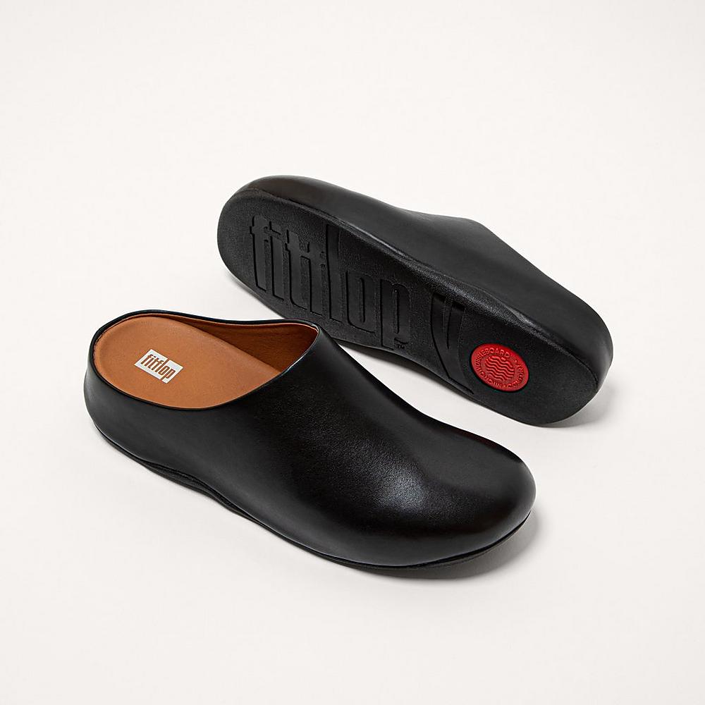 Fitflop SHUV Leather Klompen Heren Zwart | TLK021458