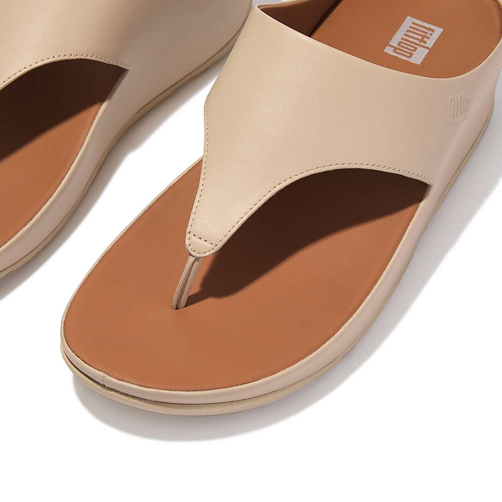 Fitflop SHUV Leather Toe-Post Sandalen Dames Grijs Beige | ANG794835