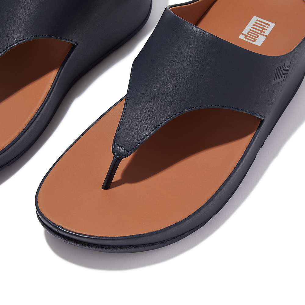 Fitflop SHUV Leather Toe-Post Sandalen Dames Donkerblauw | FOL196574