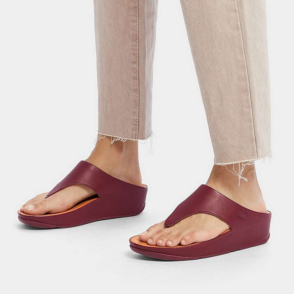 Fitflop SHUV Leather Toe-Post Sandalen Dames Bordeaux | PHI923584