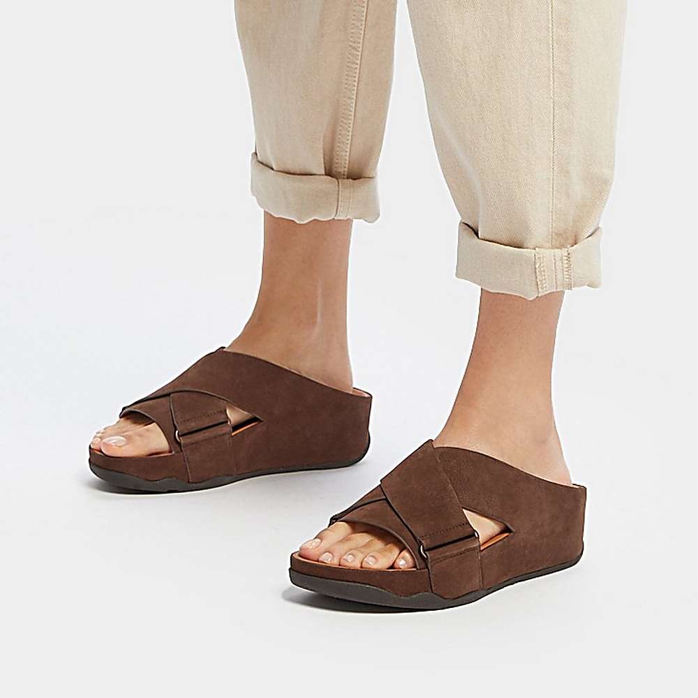 Fitflop SHUV Nubuck Cross Slides Sandalen Dames Bruin | OGA865901