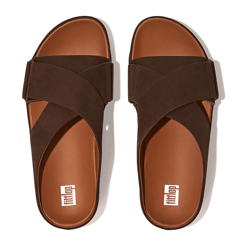 Fitflop SHUV Nubuck Cross Slides Sandalen Dames Bruin | OGA865901