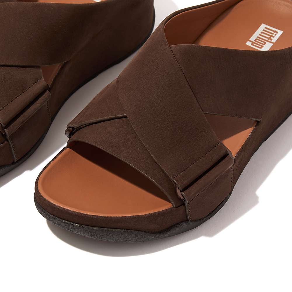 Fitflop SHUV Nubuck Cross Slides Sandalen Dames Bruin | OGA865901