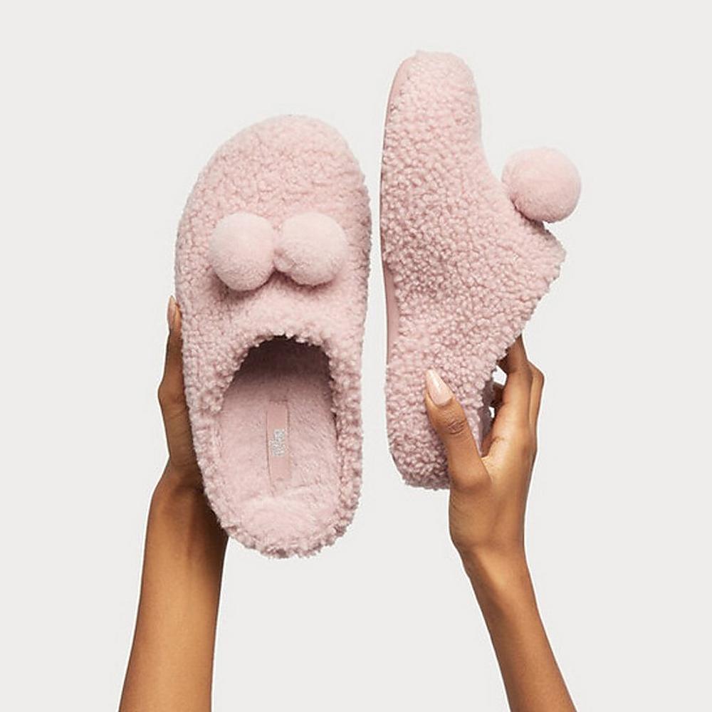 Fitflop SHUV Pom-Pom Shearling Clog Slippers Dames Roze | WEK726890