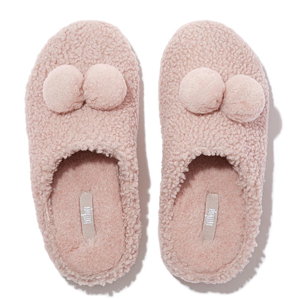 Fitflop SHUV Pom-Pom Shearling Clog Slippers Dames Roze | WEK726890