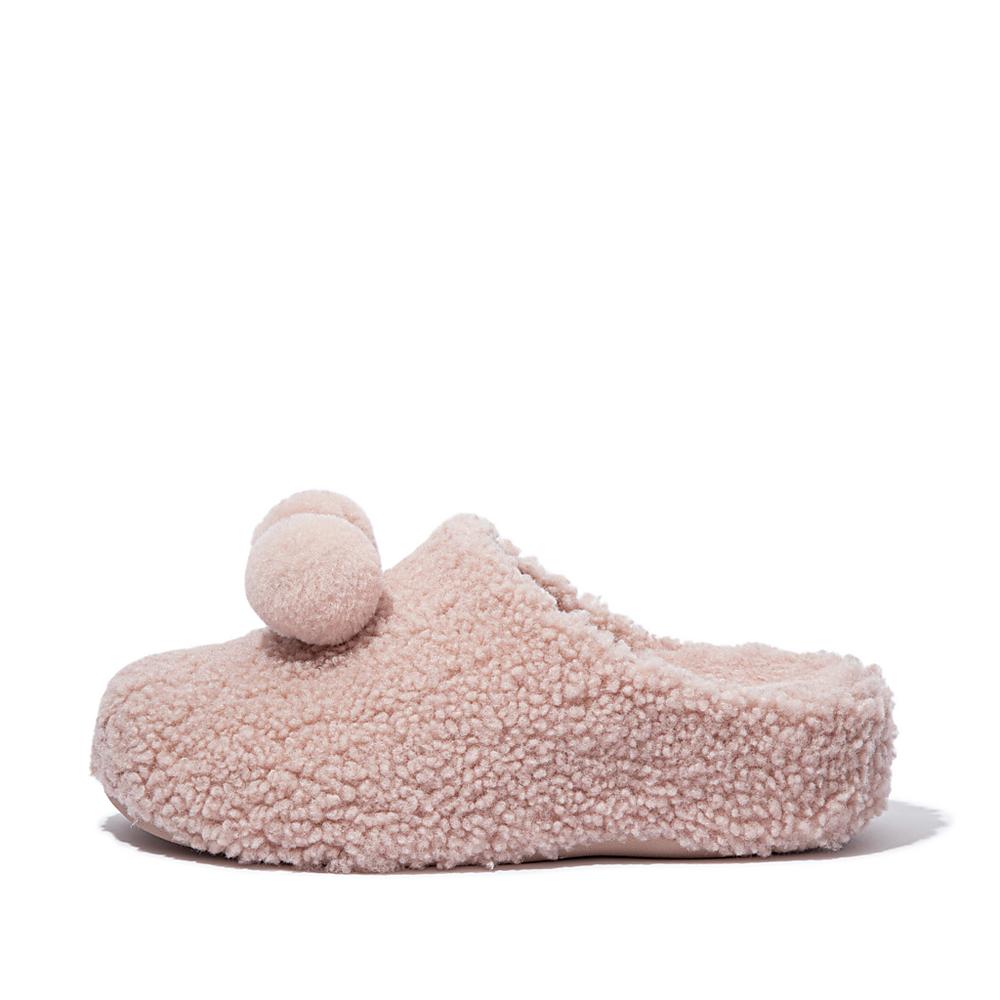 Fitflop SHUV Pom-Pom Shearling Clog Slippers Dames Roze | WEK726890