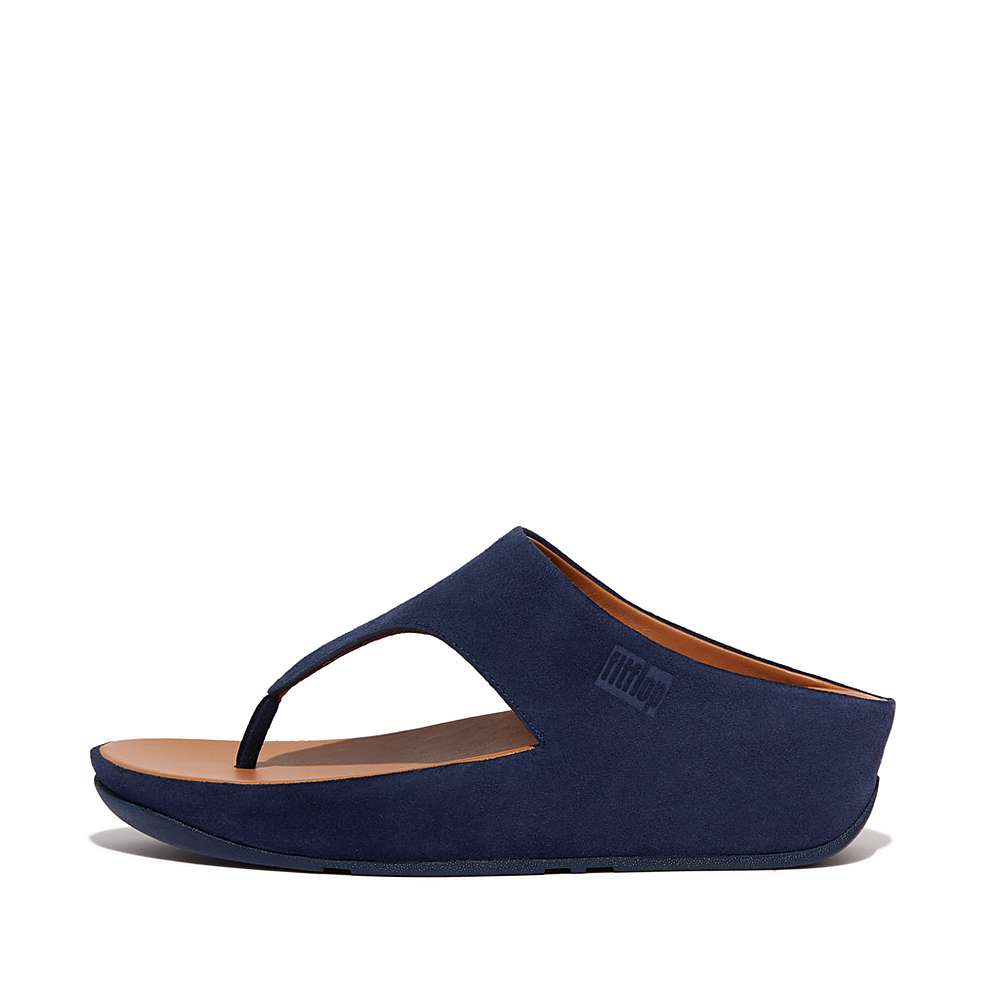 Fitflop SHUV Suede Toe-Post Sandalen Dames Donkerblauw | XLI785123