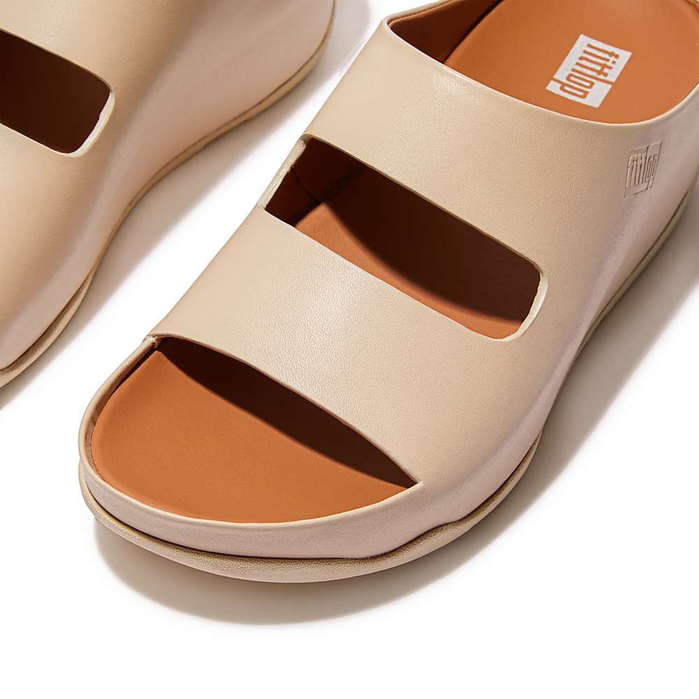 Fitflop SHUV Two-Bar Leather Slides Sandalen Dames Grijs Beige | LIZ250163