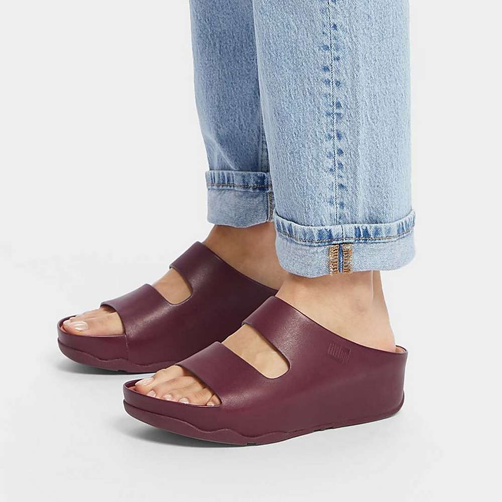 Fitflop SHUV Two-Bar Leather Slides Sandalen Dames Bordeaux | XAG238576