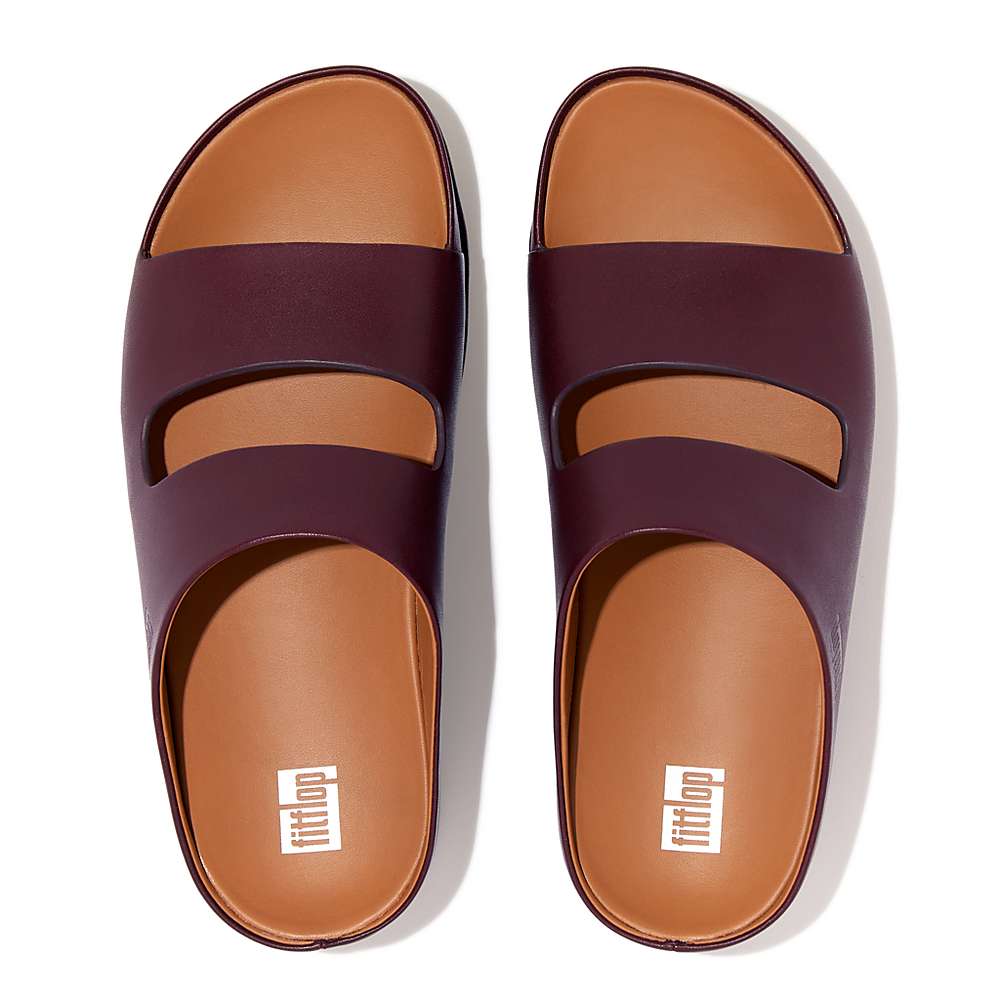 Fitflop SHUV Two-Bar Leather Slides Sandalen Dames Bordeaux | XAG238576