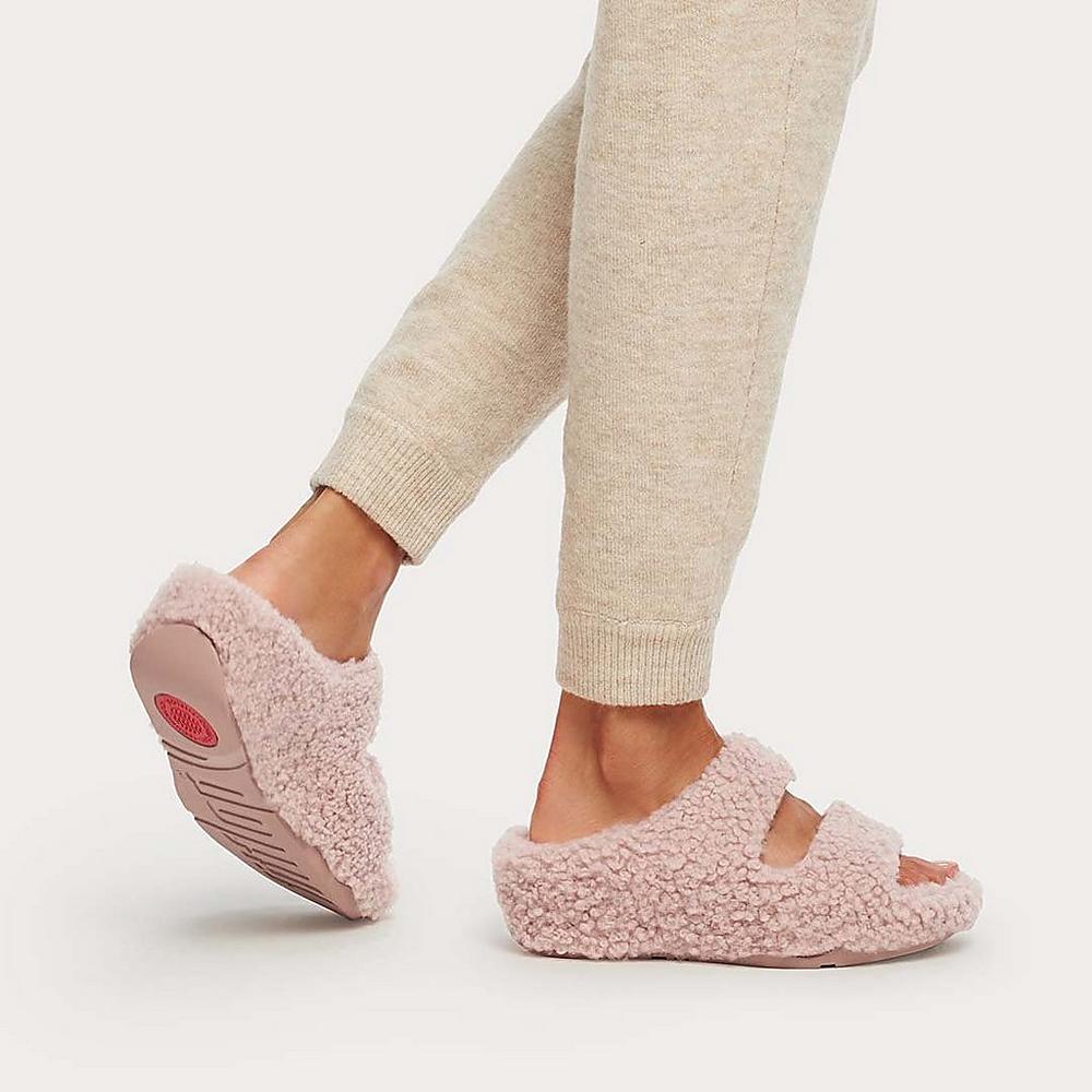 Fitflop SHUV Two-Bar Shearling Slides Slippers Dames Roze | LFV034671