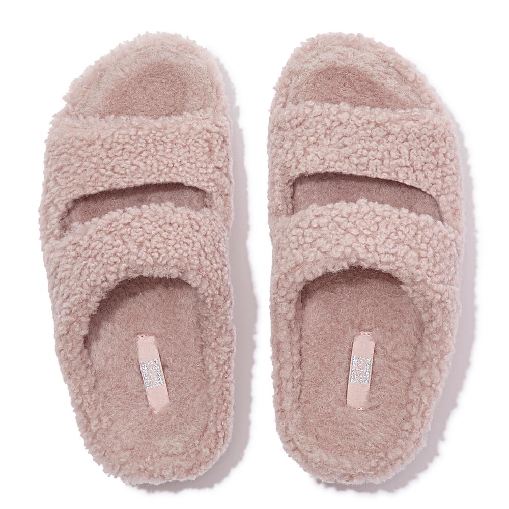 Fitflop SHUV Two-Bar Shearling Slides Slippers Dames Roze | LFV034671