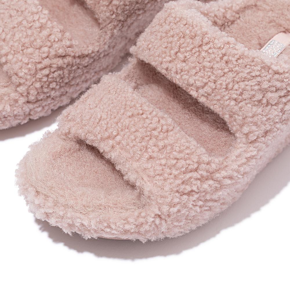 Fitflop SHUV Two-Bar Shearling Slides Slippers Dames Roze | LFV034671