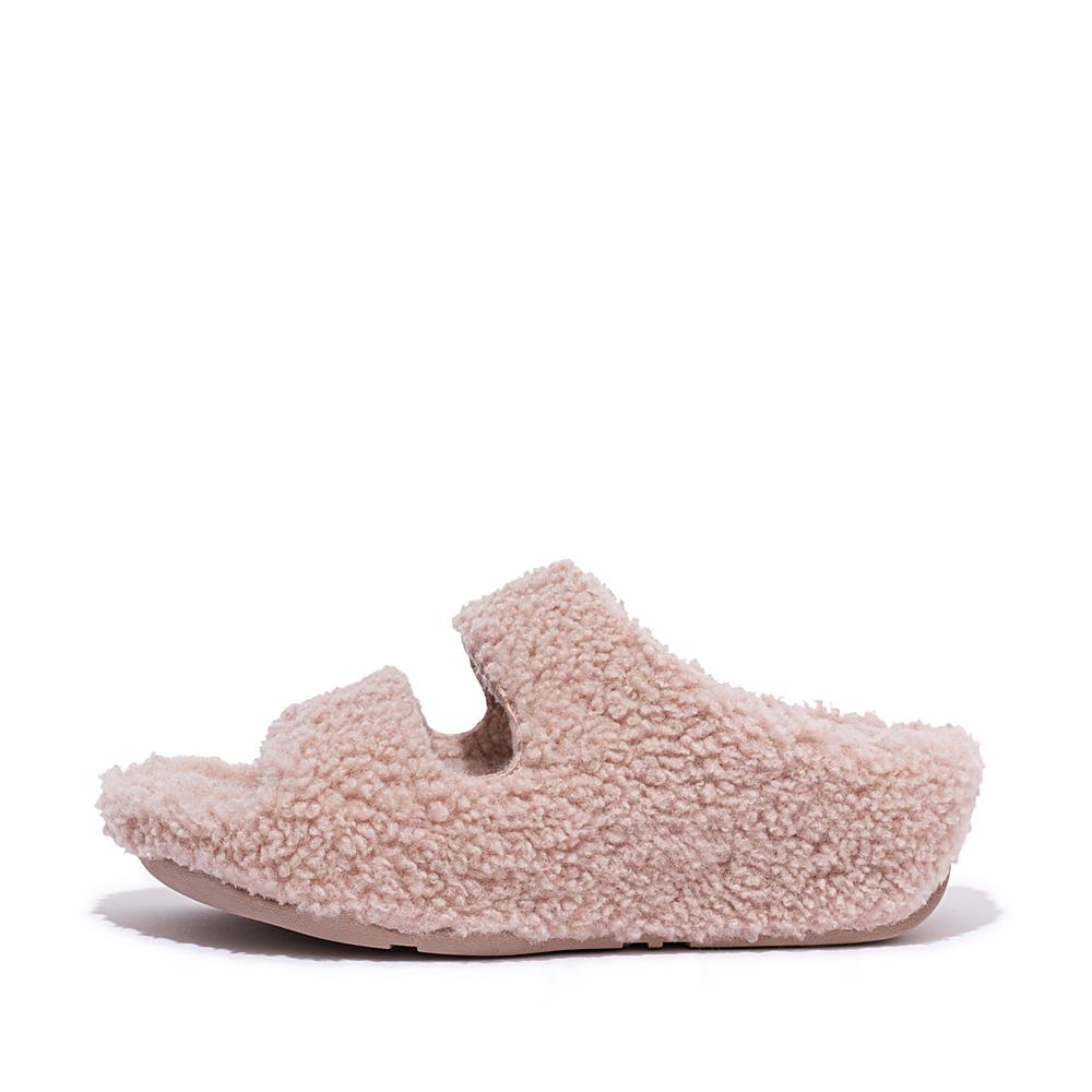 Fitflop SHUV Two-Bar Shearling Slides Slippers Dames Roze | LFV034671