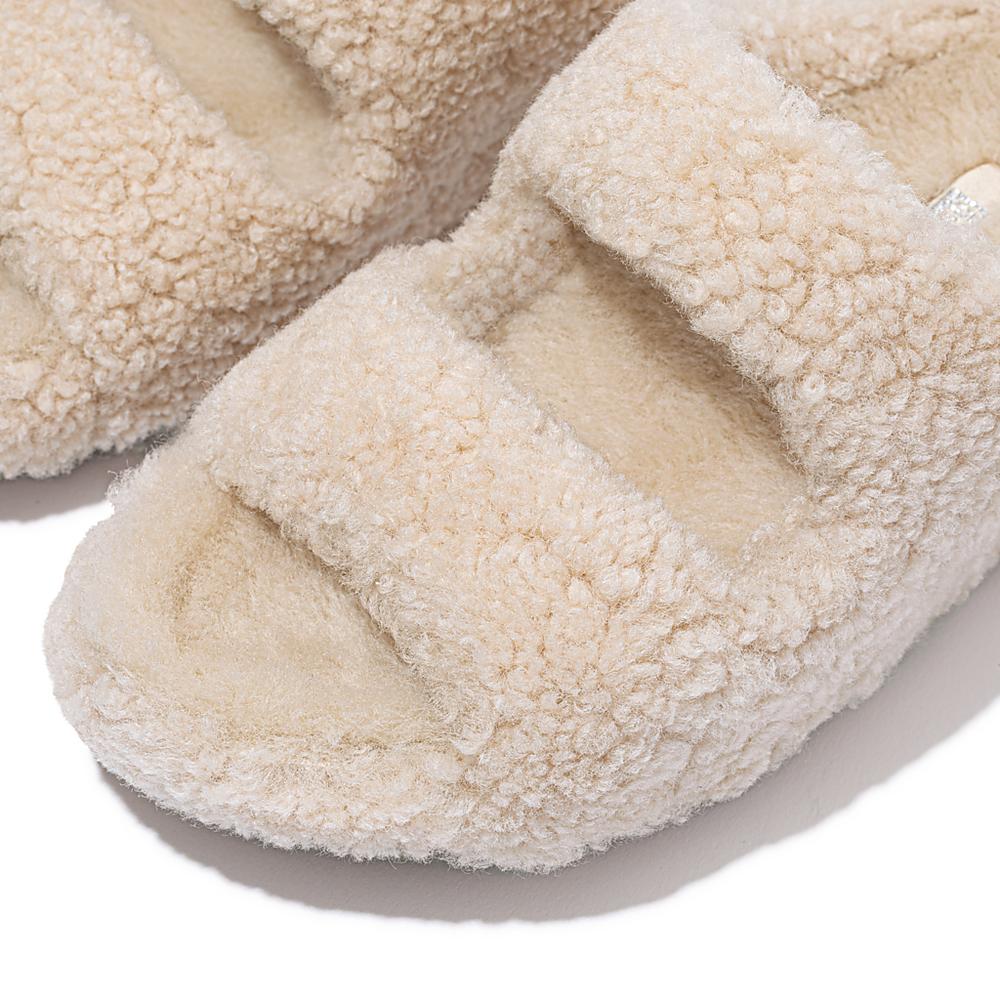 Fitflop SHUV Two-Bar Shearling Slides Slippers Dames Wit | UHG950812