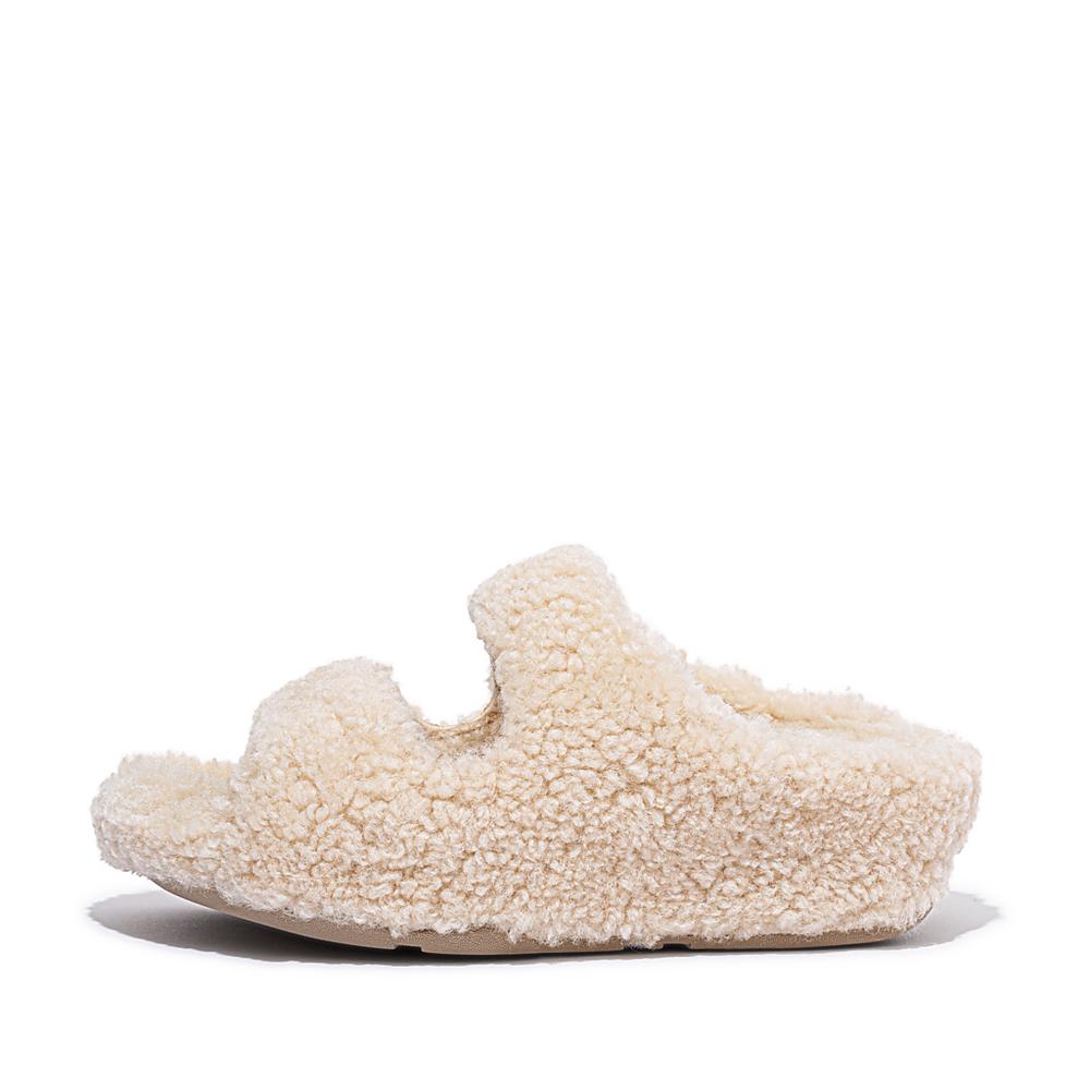 Fitflop SHUV Two-Bar Shearling Slides Slippers Dames Wit | UHG950812