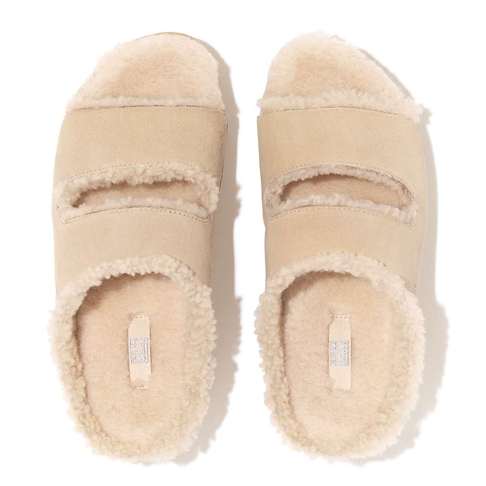 Fitflop SHUV Two-Bar Shearling Suede Slides Slippers Dames Room | SYU380679