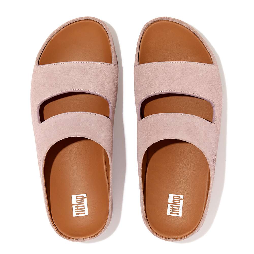 Fitflop SHUV Two-Bar Suede Slides Sandalen Dames Roze | VWN754019