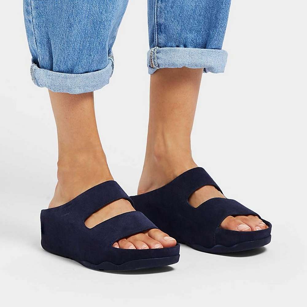 Fitflop SHUV Two-Bar Suede Slides Sandalen Dames Donkerblauw | ZAT826375