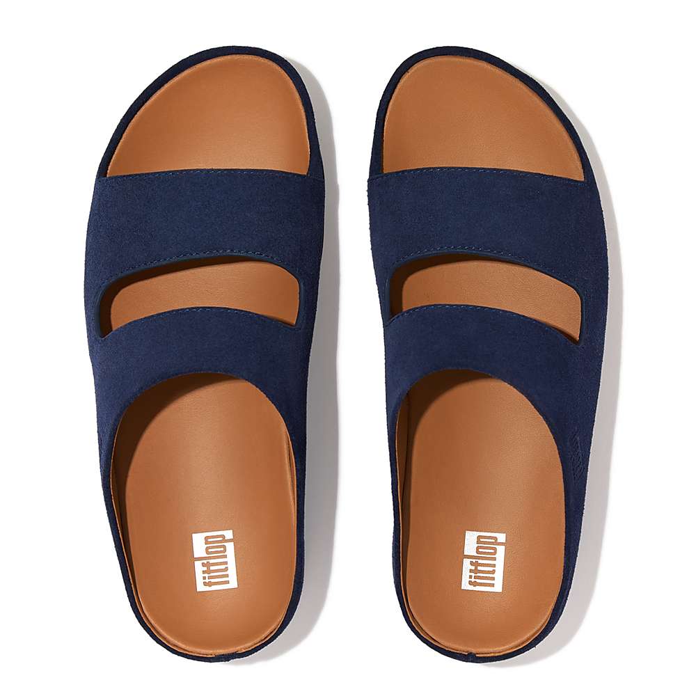 Fitflop SHUV Two-Bar Suede Slides Sandalen Dames Donkerblauw | ZAT826375