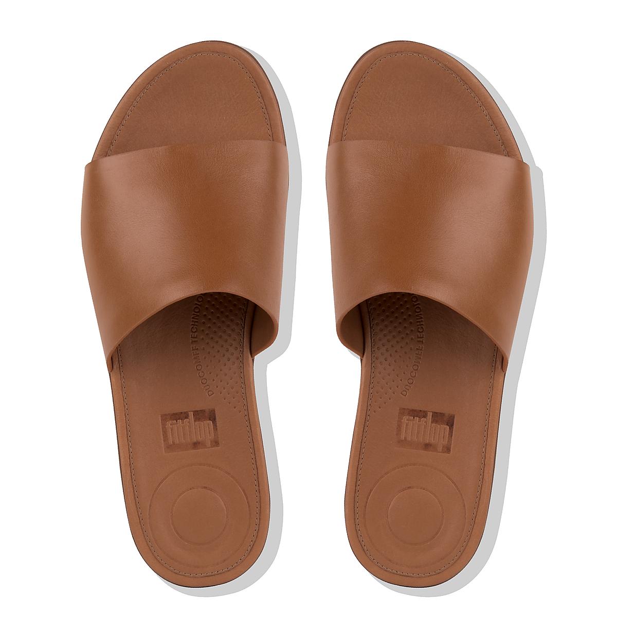 Fitflop SOLA Leather Slides Sandalen Dames Bruin | HZI654382