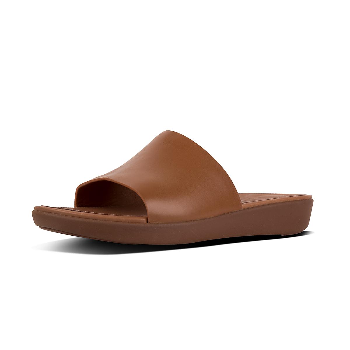 Fitflop SOLA Leather Slides Sandalen Dames Bruin | HZI654382