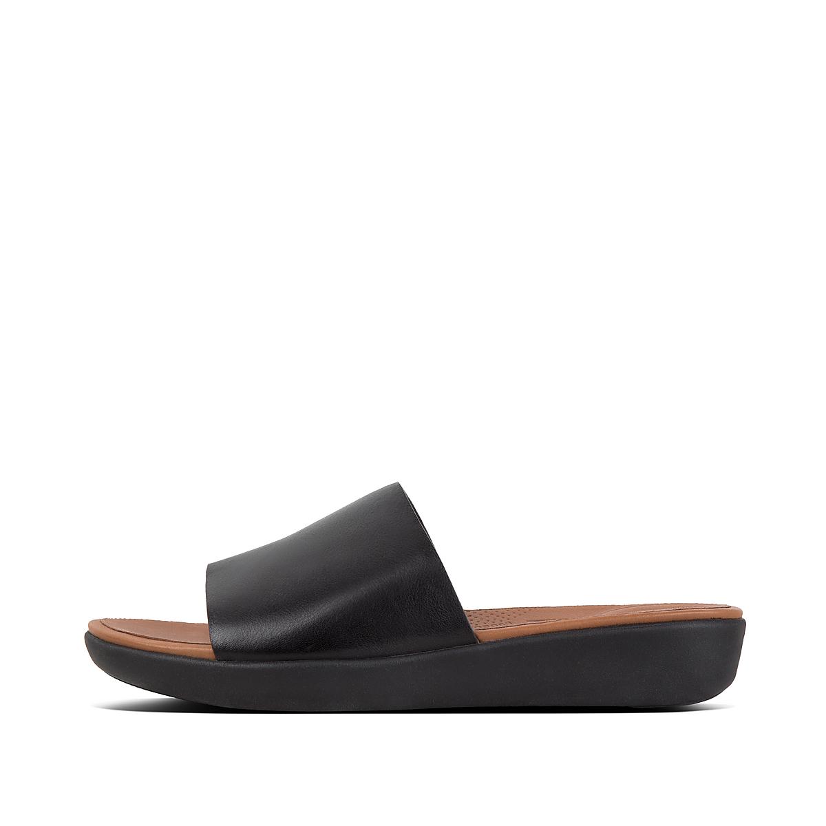 Fitflop SOLA Leather Slides Sandalen Dames Zwart | UQT749218