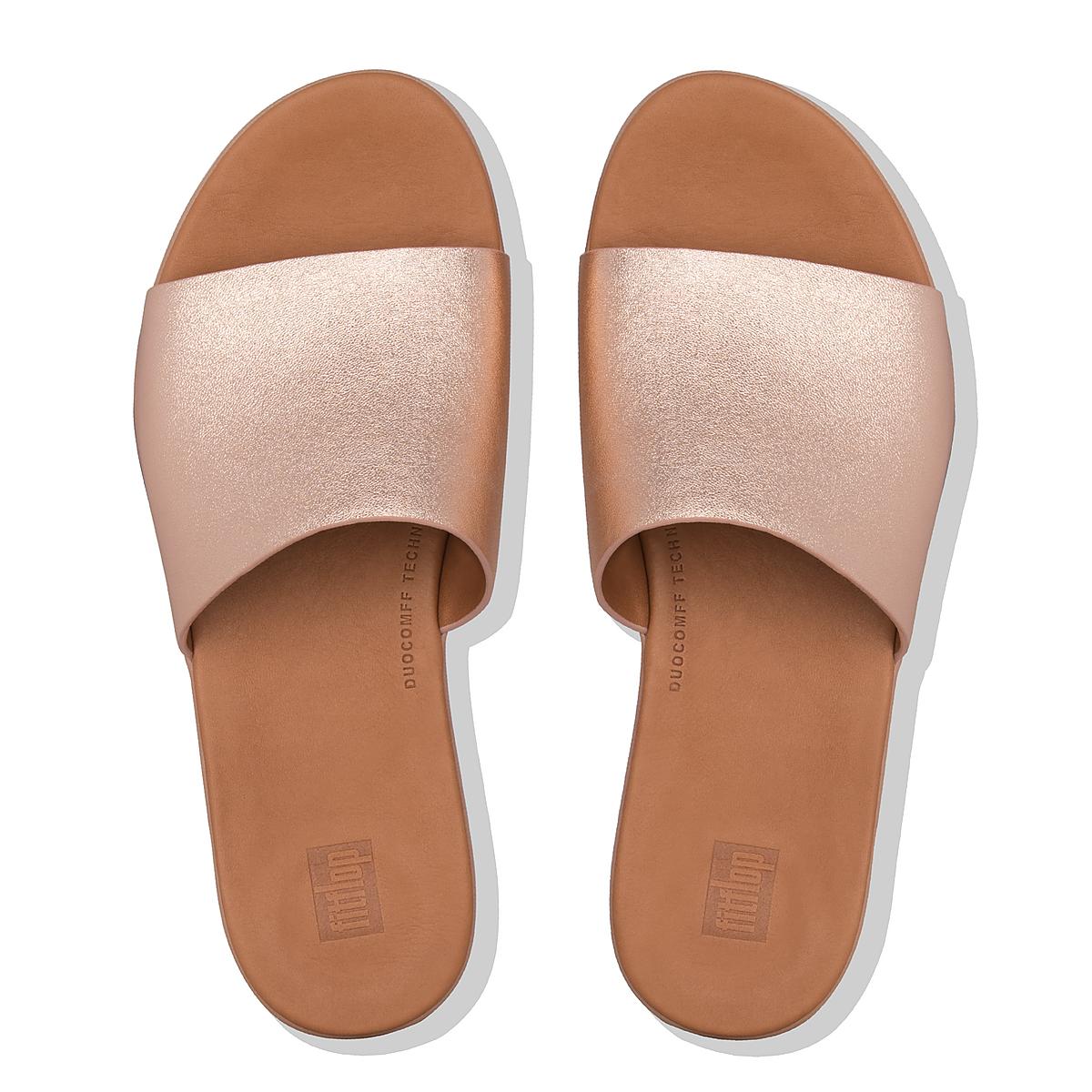 Fitflop SOLA Leather Slides Sandalen Dames Roze Goud | ZWF347862