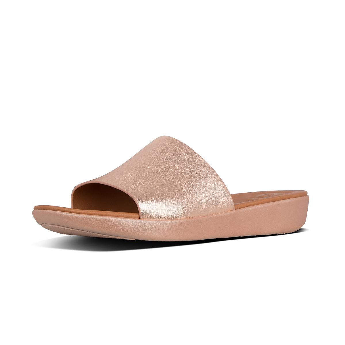 Fitflop SOLA Leather Slides Sandalen Dames Roze Goud | ZWF347862